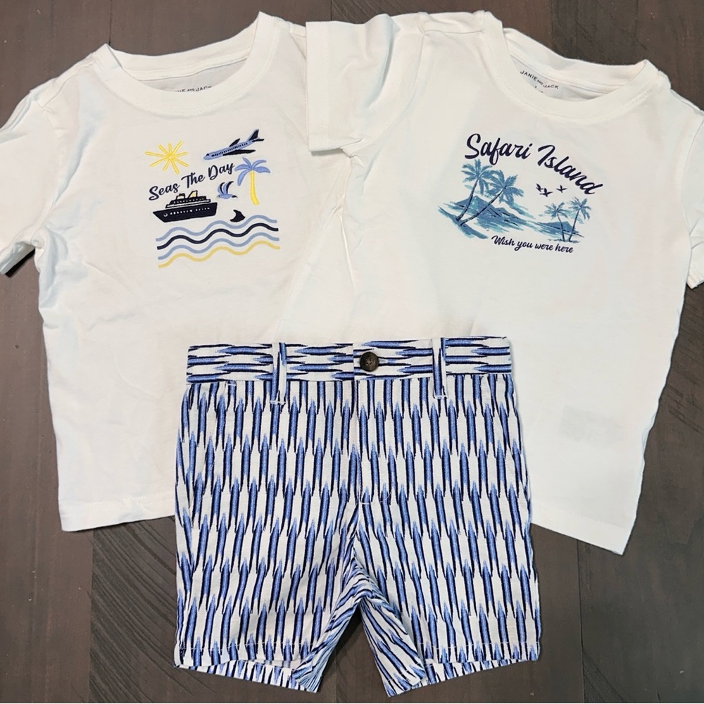 Janie and Jack boy bundle, 2 t-shirts and 1 pair of shorts
